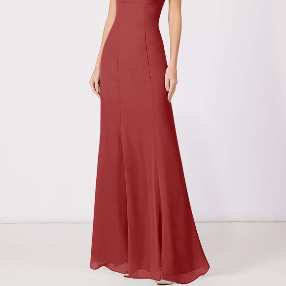 AZAZIE NWT UnalteredLivy Mermaid Chiffon Floor-Length Dress in RUST size 2 or A2 - Picture 2 of 7